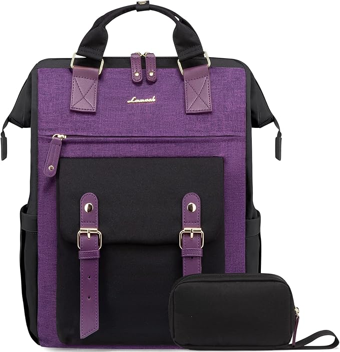 LOVEVOOK Laptop Backpack for Women Work Travel Backpack Commuter Business Computer Bag Teacher Doctor Nurse Bags College Backpack Purse, 17 Inch, Black-Purple-Purple