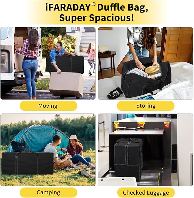 155L Oversized Duffle Bag - 42” Extra Large Heavy Duty Water Resistant Travel Bag for Camping Moving Storage (Black)