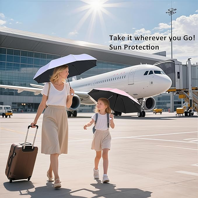 BAODINI Travel Essentials Mini Umbrella for Purse With Case Small Compact UV Sun Protection Lightweight Tiny Pocket Manual Open Close Umbrella for Women Kids and Men Fits Purse Backpack