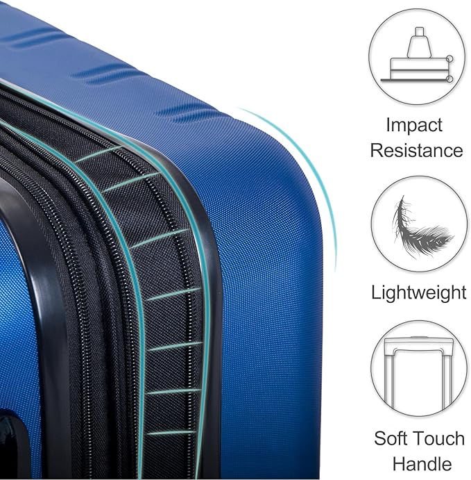 Merax Luggage Sets 3 Piece Suitcase Set 20/24/28,Carry on Luggage Airline Approved,Hard Case with Spinner Wheels,Blue