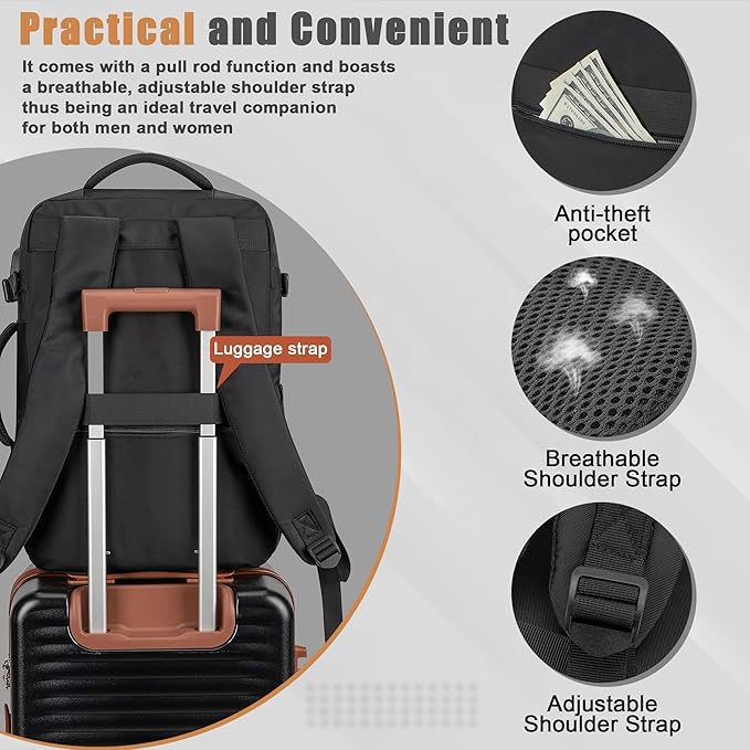 50L Travel Backpack, Water-Resistant Carry On Backpack for Men Women, Business Laptop Backpack for Trips & Commutes, Fits 18 Inch Laptop