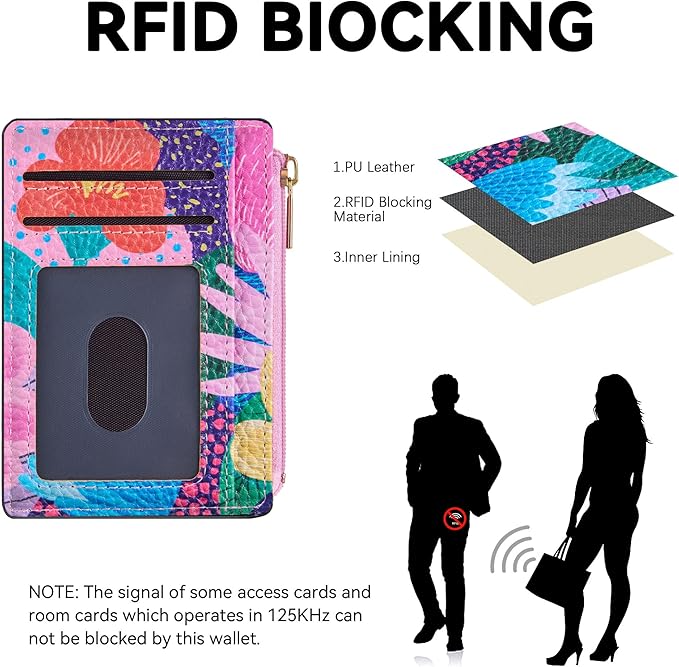 Tipmile Credit Card Holder for Women Slim Minimalist Front Pocket RFID Blocking Wallet Small Compact Card Case with ID Window, Floral Bloom