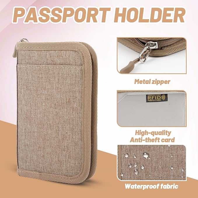 Passport Holder for Travel Essentials, RFID Blocking Protector Passport Wallets, Passport Document Organizer Case for Travel Must Have, Passport Book for Women, Couple, Family Cards, Tickets, ID, Cash