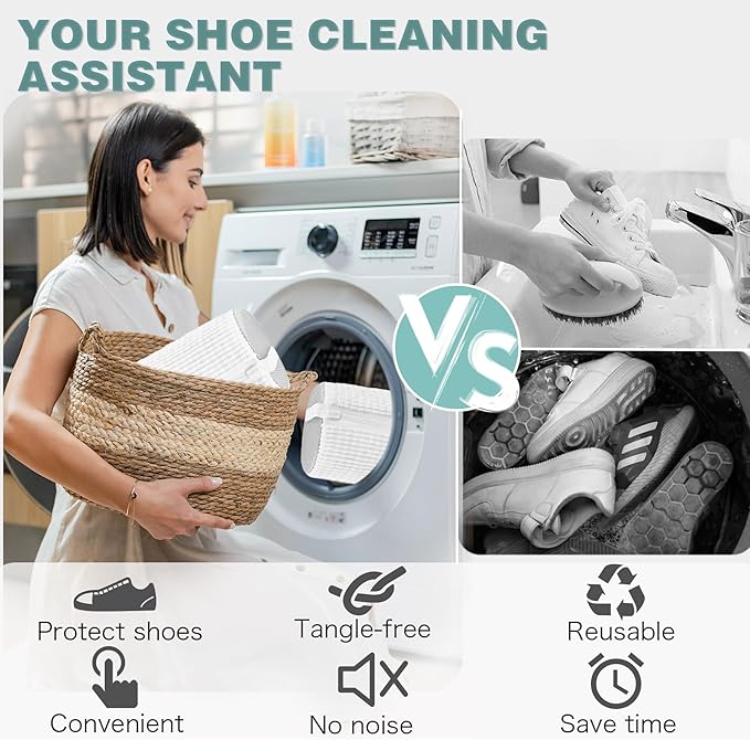 Shoe Washing Machine Bag,Laundry Shoe Bag for Washer and Dryer,Reusable Shoe Cleaning Bag for Sneakers,Tennis Shoes,With Self-locking Zipper, Microfiber Inside,Include Shoe Bag (Pro White - 2 Pack)
