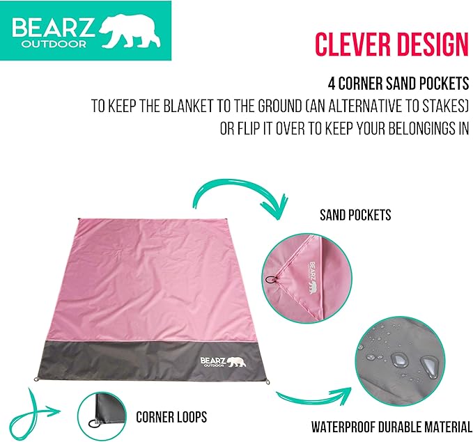 Pocket Blanket - Beach Blanket Waterproof Sandproof, Picnic Blankets Waterproof Foldable, Lightweight & Compact for Hiking, Camping, Travel, Festival Accessories