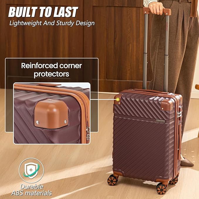 Carry On Luggage 22x14x9 Airline Approved, Hardside 20 Inch Carry on Suitcases with Wheels, Hard Shell ABS Lightweight Carry on Luggage Set, Travel Suitcase Set with TSA Lock, Burgundy