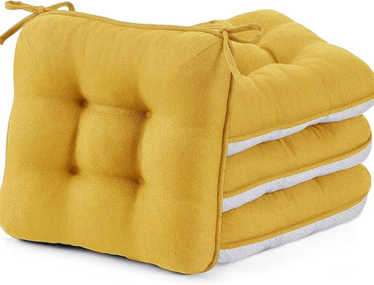 BETU Chair Cushions for Dining Chairs Set of 4,3.5" Thick Kitchen Table Chair Pads with Ties,Non Slip Backing and Covers, Seat Cushion for Dining Room,Bar,Patio Chairs,16"X16"X3.5",Yellow
