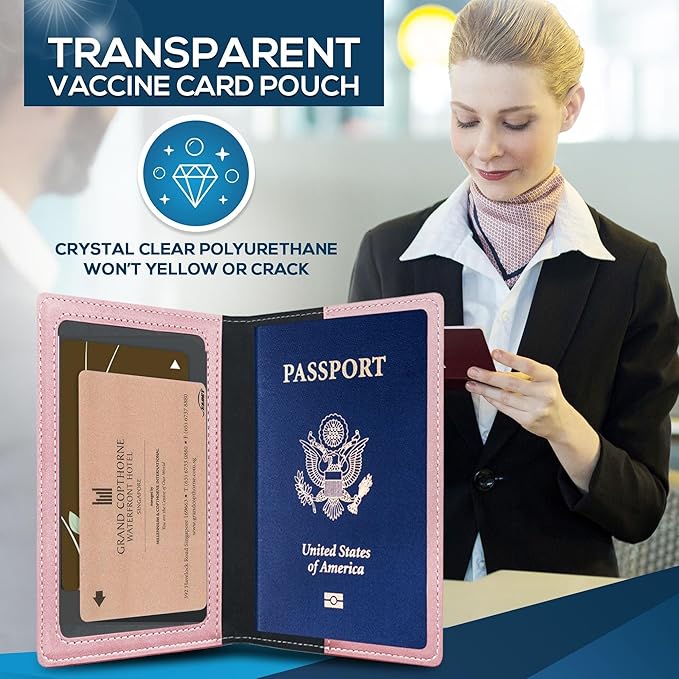 Ciana Passport Holder for Travel – PU Leather Passport Cover and Card Holder for Men & Women – Slim Passport Holder with Card Protector Slot, Travel Must Haves (Rose Gold)