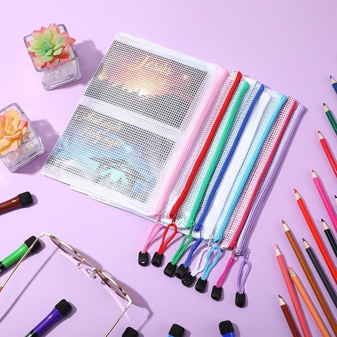 Jetec 32 Pcs Mesh Zipper Bags Toy Storage Bikini Organizer Bag Bolsas Para Guardar Trajes De Bano Waterproof Zipper Reusable Pouch Puzzle Multipurpose for Storage Office(Classic Color,9 x 7 Inch)