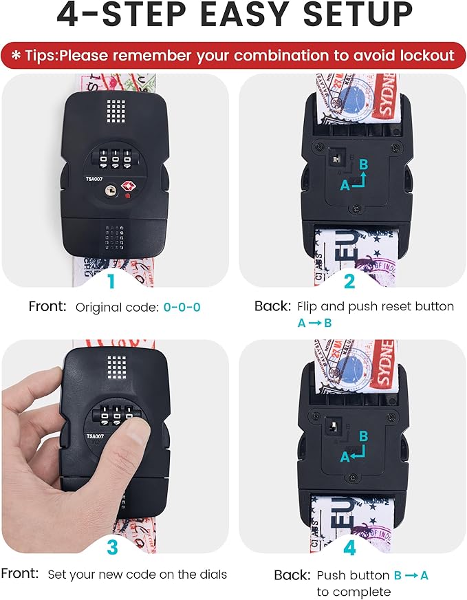 Travelkin Luggage Straps TSA Approved - Adjustable Cross Suitcase Straps with TSA Lock, Reinforced Buckle, Unique Pattern - Secure Heavy Duty Luggage Straps for Travel (Journey)