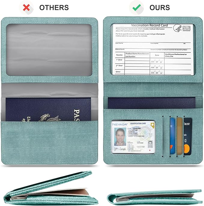 VIDIVICI Unisex 2pk RFID Passport And Vaccine Card Holder Combo,Passport Holder-Black&Light Blue | 2pk, RFID, Passport Holder