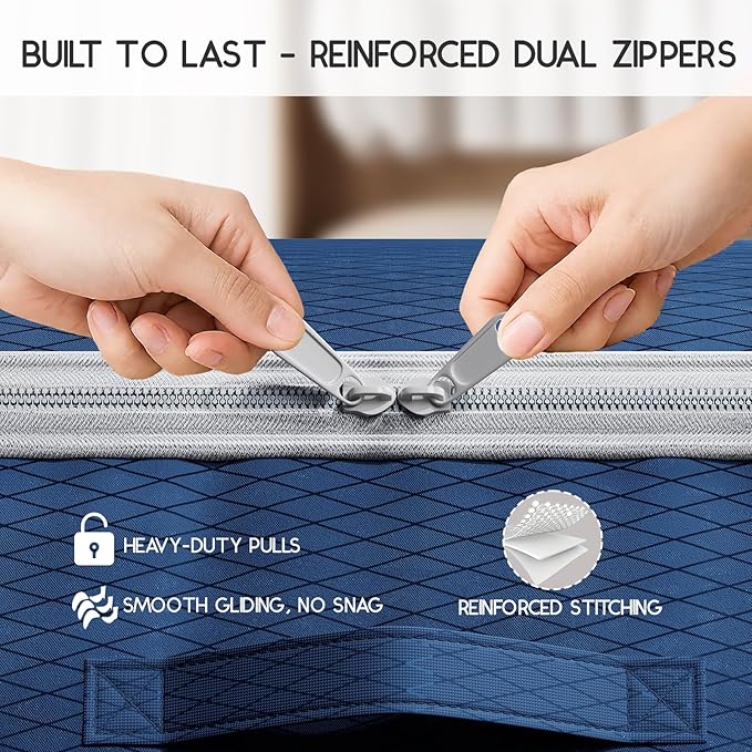Compression Storage Bags for Comforters - 4 Pack Long Large 100L Compression Bags, 3-Layer Washable Ultra Space Saving Self Comforter Storage Bag for Blankets, Sheets, Clothes, Navy Blue