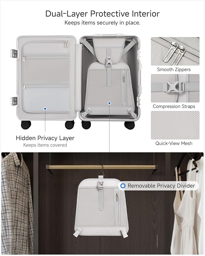Carry On Luggage with Spinner Wheels, 8010S Aluminum Frame Zipperless Polycarbonate Hard Shell Suitcase (ZX-Core, Blue, 20 Inch)