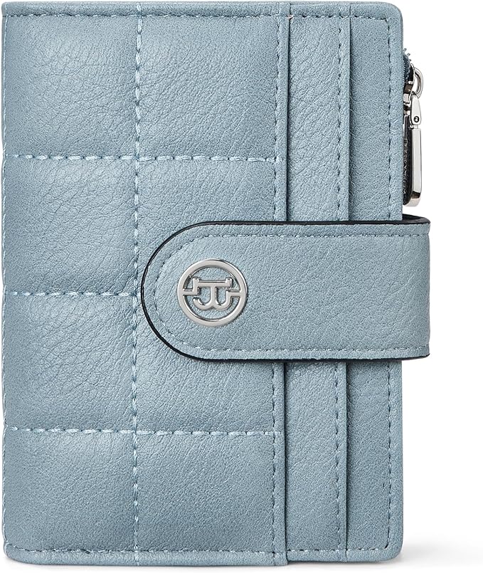 BOSTANTEN Small Wallet for Women Leather RFID Blocking Card Holder Bifold Compact Wallets With Zipper Coin Pocket Light Blue