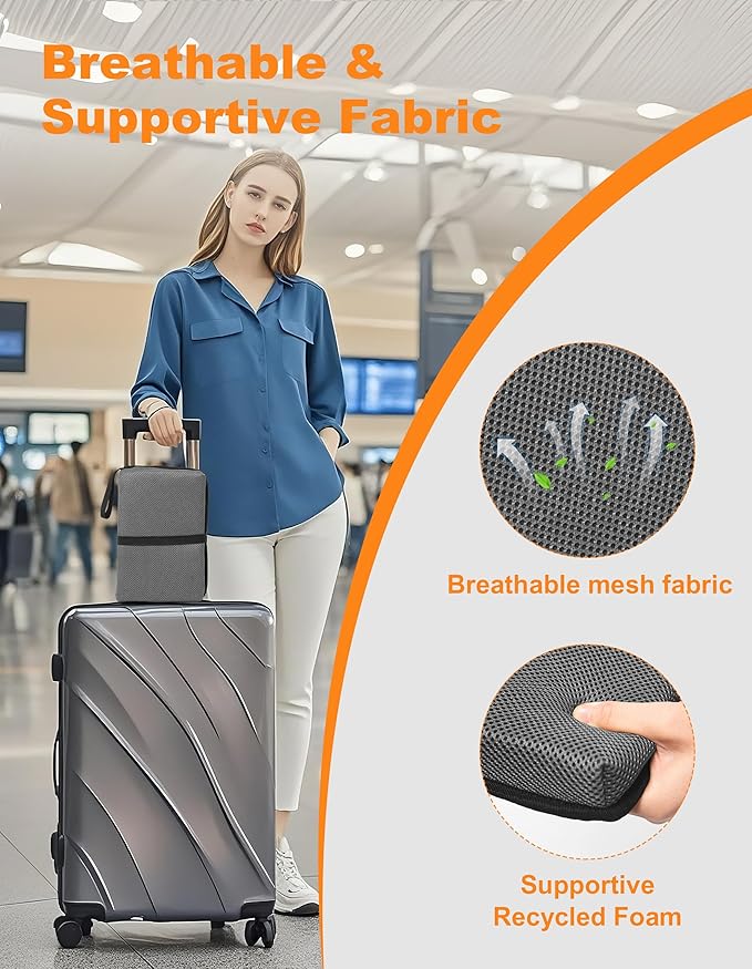 Airplane Seat Cushion Portable Travel Cushion for Comfort Foldable Stadium Pad with Breathable Fabric Seat Pad Perfect for Long Flights, Office, Bleacher, Camping