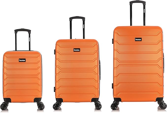 InUSA TREND Luggage with Spinner Wheels | Durable Lightweight Hardshell Suitcase,Travel sets with Handle and Trolley | (20in, 24in, 28in) 3 Piece Set | Orange