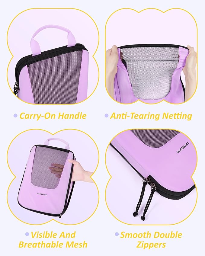 BAGSMART Compression Packing Cubes for Travel, 6/5/4set Lightweight Packing Organizers, Summer Travel Essentials Suitcase Organizer Bags Set