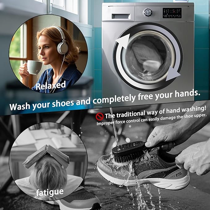 2Pcs Shoe Washing Machine Bag, Sneaker Laundry Bag for Washing Machine, Extra Long and Thick Microfibre Fluff, Reusable for Washer and Dryer (2pcs, Gray-white)