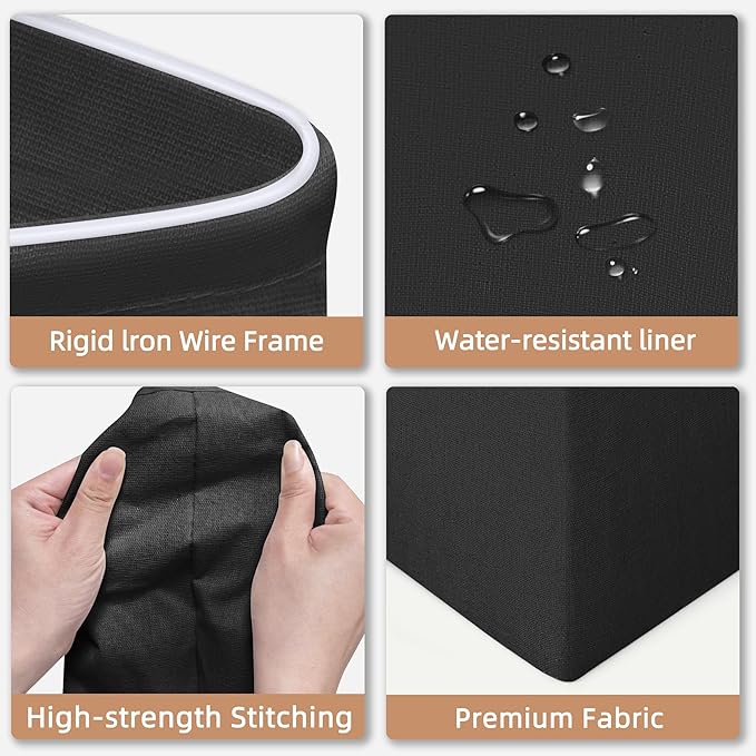STORAGE MANIAC 2-Pack Large Laundry Hamper, 100L (26.4 Gal) Collapsible Laundry Basket with Bamboo Handles, Freestanding Waterproof Clothes Hamper for Bedroom, Dorm, Towels, Toys, Black+White
