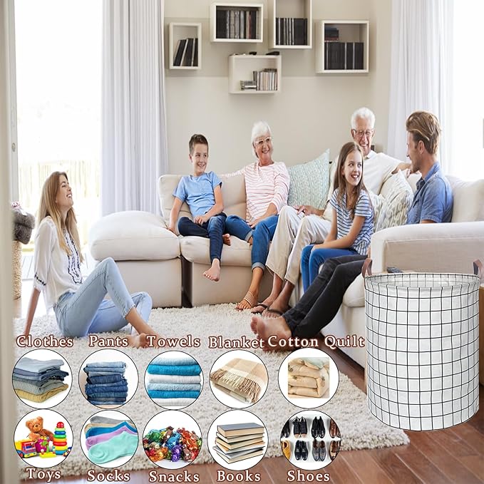 Waterproof Laundry Hamper Collapsible Laundry Basket Leather Handle Laundry Bag Large Clothes Storage Toy Organization for Bathroom Bedroom Laundryroom College Dorms (Laundry Basket-003)