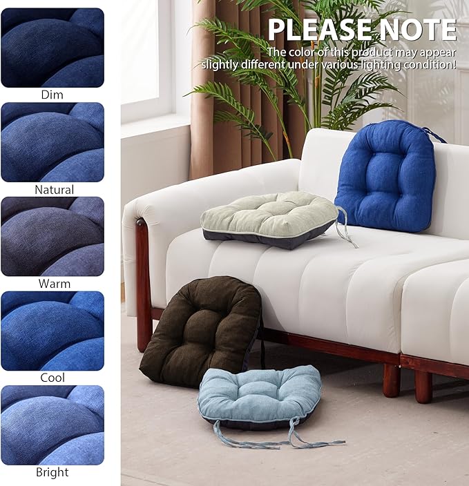 Chair Cushions for Dining Chairs, Seat Cushions for Kitchen Chairs, Indoor Seat Cushions with Ties, Tufted Foam Chair Pads, Non Slip Chair Cushions Set of 6, 15.5" x 15.5" x 4", Navy Blue