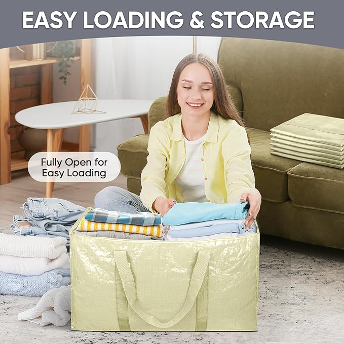 TICONN 6 Pack Extra Large Moving Bags Heavy Duty with Zippers & Carrying Handles, Durable Storage Bags Moving Boxes for Closet Organizers and Storage (6 Pack, Cream)