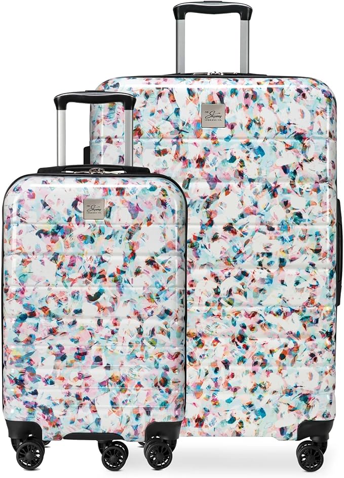 Skyway Epic 2.0 Hardside Lightweight and Durable ABS Shell Luggage, Spacious with 8-Wheel Spinners, Comfort Grip with Telescoping Handle, Men and Women, Confetti, 2-Piece Set (20,28)