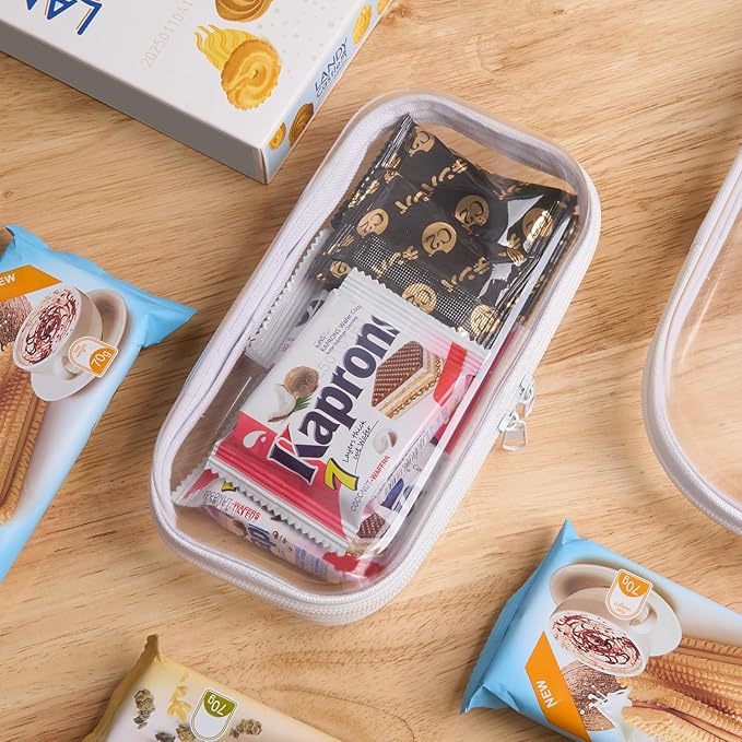 YQBRAO Set of 2 - Hard Sided Clear Zipper Case for Storage - Professional-Grade Plastic Hard Shell Zippered Organizers, Cosmetic Bag, Snack Bins