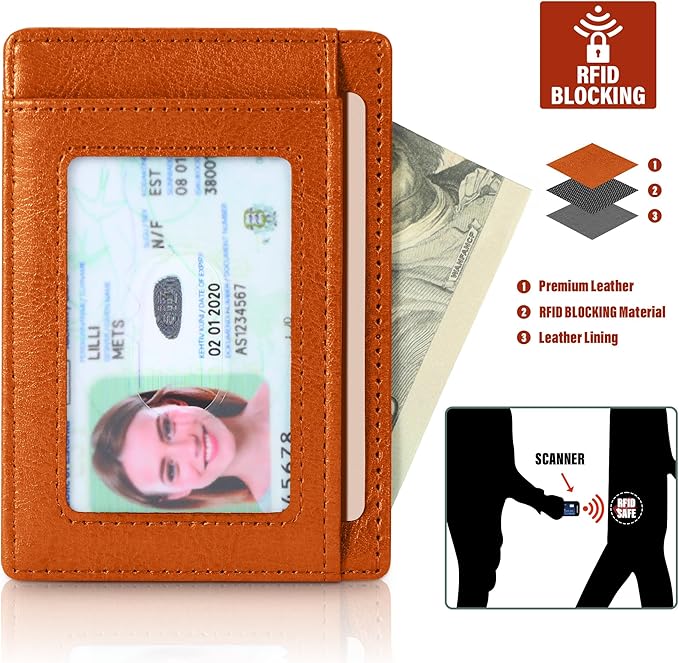 Travelambo Slim Wallet Front Pocket Minimalist Leather RFID Blocking Medium Size