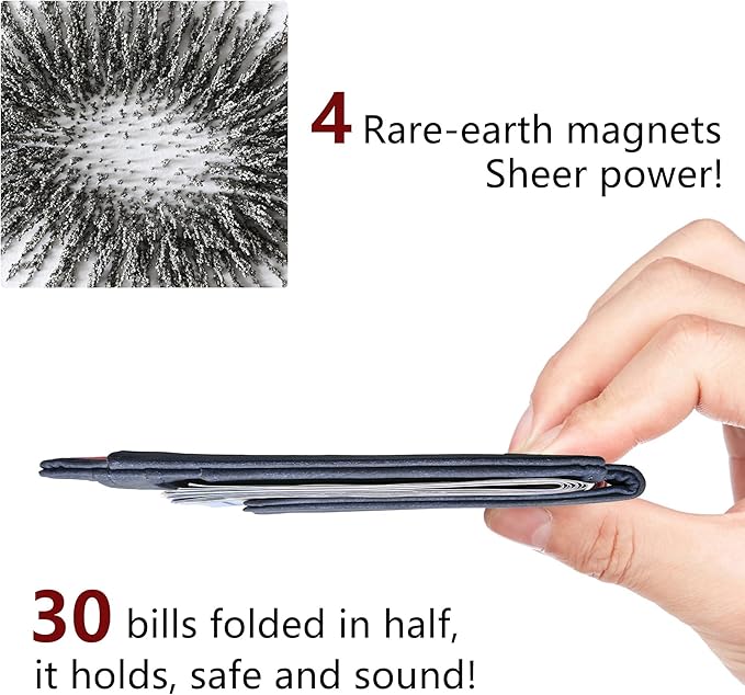 Toughergun Slim Wallet for Men RFID Blocking Money Clip, Minimalist Front Pocket Credit Card Holder, Magnetic Thin Mens Wallets with ID Window