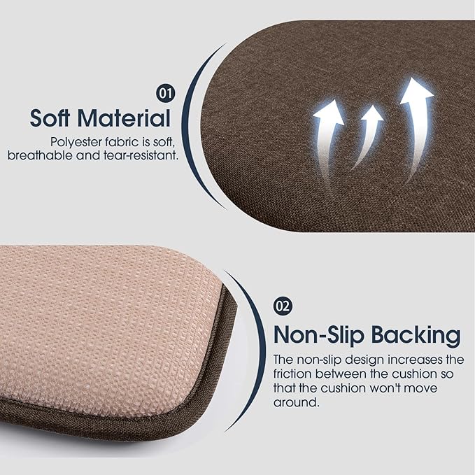 TushGuard Chair Cushions for Dining Chairs Set of 4, Soft Seat Cushions for Kitchen Chairs, Non-Slip Bottom with Ties, Comfortable Everyday Chair Pads, Brown