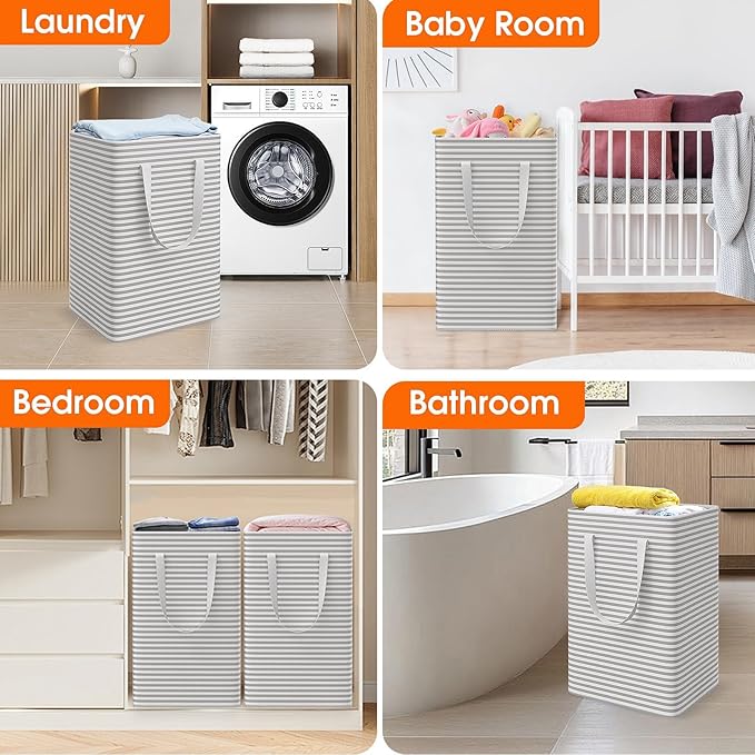 3 Pack Large Laundry Basket,Waterproof & Freestanding Laundry Hamper,Collapsible Clothes Hampers with Easy Carry Long & Reinforced Handles in Bathroom,College Dorm(100Lx3,Gray)