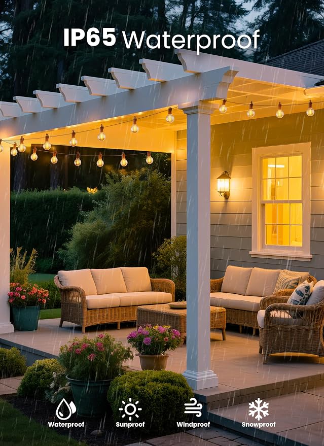 Outdoor String Lights, 200FT 100 LED Bulbs String Lights, IP65 Waterproof Connectable G40 Outside Patio Light for Backyard Porch Balcony Garden Decor Christmas Camping Gazebo