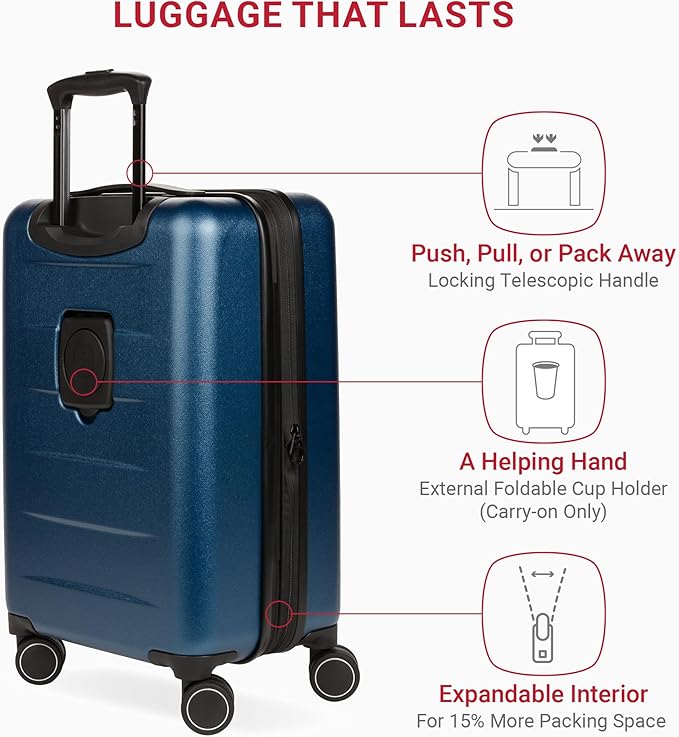 SwissGear 8020 Eclipse Hardside Expandable Luggage with Spinner Wheels, Navy, Carry-On 18-Inch