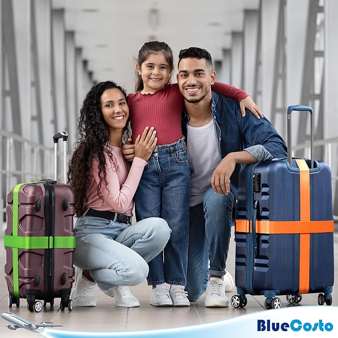 Luggage Straps for Suitcases - TSA Approved - Mixed Colors, 4 PK - Premium Nylon Belts for Suitcase, Briefcase & Travel Bag - Adjustable Strap Length 46" - 78"