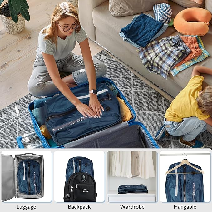 Reusable TPU Travel Vacuum Compression Bags - Waterproof Space Saver Bags for Luggage, Suitcase, Backpack, Storage Organizer (2 Pack, Blue)