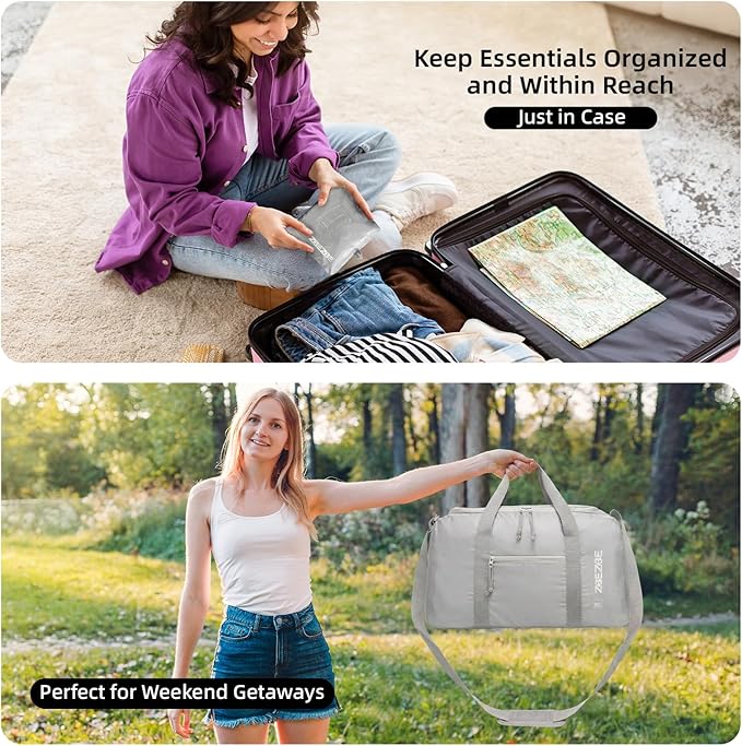 Foldable Travel Duffel Bag, Lightweight & Easy to Carry Water-Repellent Duffle Bag - 2-Way Zipper & Interior Pouch, Ideal for Weekend Trips, Daily Use,Camping，Sports