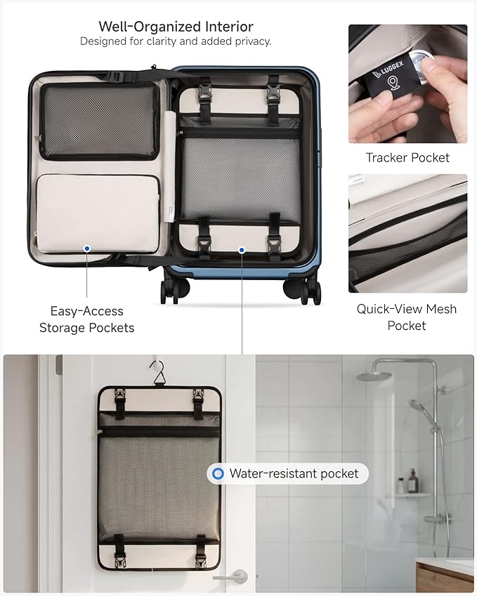 LUGGEX Carry On Luggage Top Opening, FLA Aluminum Frame Trunk Style Luggage, Polycarbonate Hard Shell Suitcase (FX-Enhance, Charcoal Metallic, 20 Inch, 38L)