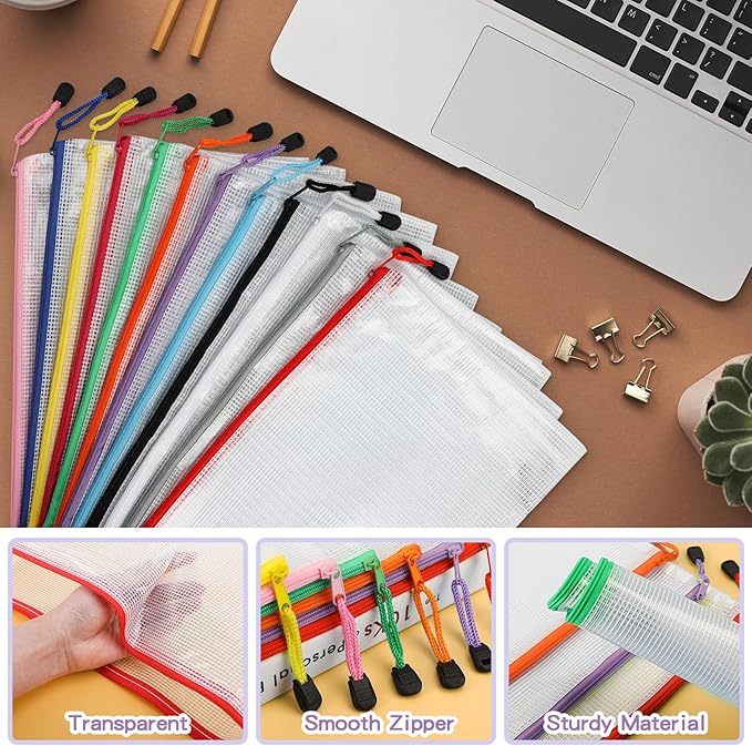 Umriox Mesh Zipper Pouch, 8 Assorted Size (8 Colors, 36 Packs), Zipper Bags, Storage Bags for Craft Projects Office Cosmetics Travel