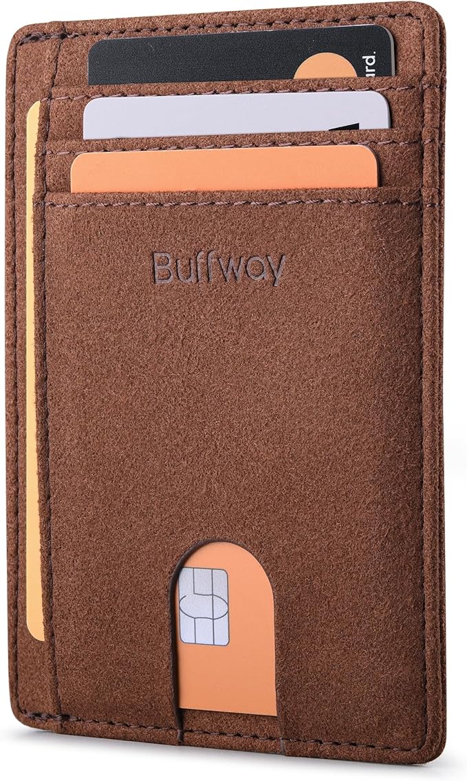 Buffway Slim Minimalist Front Pocket RFID Blocking Leather Wallets for Men and Women - At Sahara Coffee