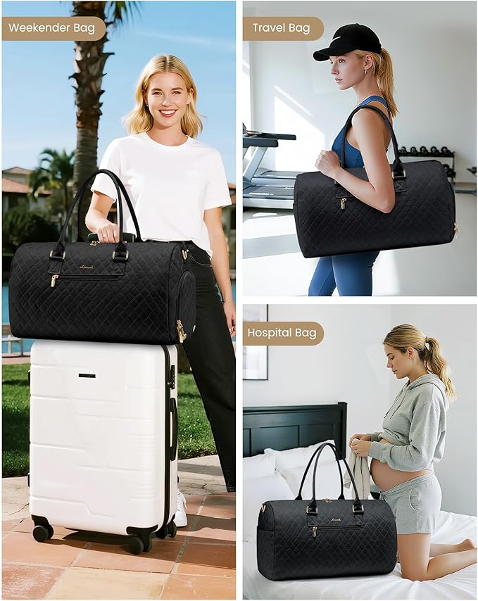 LOVEVOOK Travel Duffle Bag, Weekender Bag for Women with Toiletry Bag, Carry on Overnight Bag with Shoe Compartment, Gym Duffel Bag with Wet Pocket, Mommy Hospital Bags for Labor and Delivery