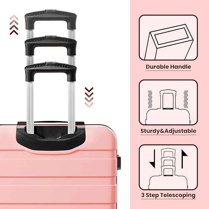 AnyZip Luggage Sets 4 Piece Hardshell Suitcase Set PC ABS Lightweight Travel Suitcases with 4 Double Spinner Wheels TSA Lock 20 24 28 32 Inch Pink