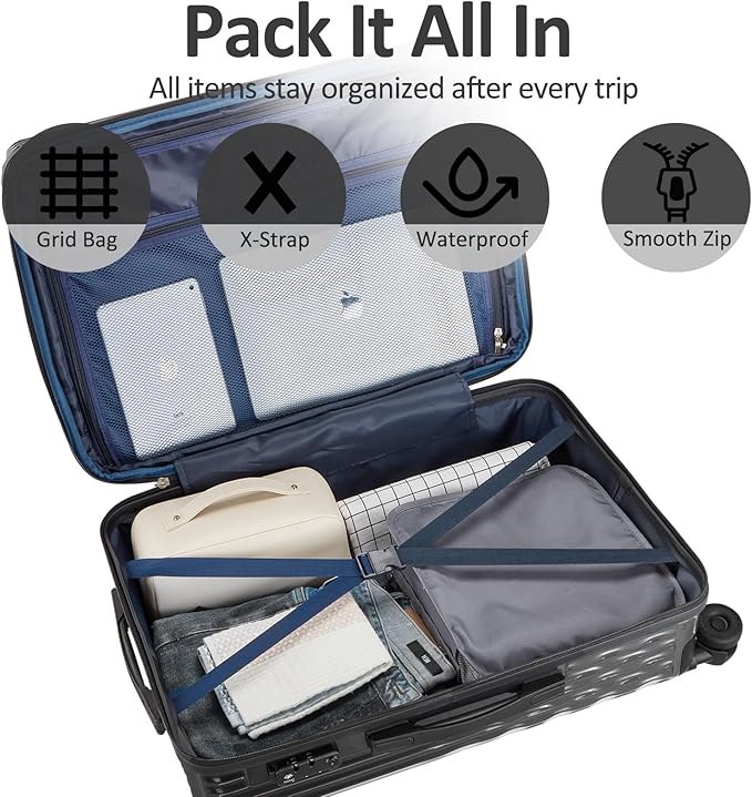 Cheched 22 inch Luggage with Spinner Wheels, Lightweight PC+ABS Hard Shell Suitcases, Expandbale Storage & TSA Aprovel Lock (22.2×15.2×10.4inch)
