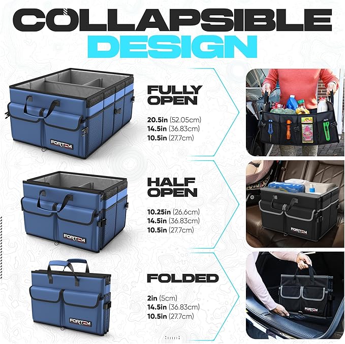 FORTEM Trunk Organizer For SUV Car Trunk Organizer, Foldable Storage, Car Accessories for Women Men, Collapsible Bag, Perfect Christmas Gifts, 600D Oxford, Non Slip Bottom, Straps, Soft Cover (50L)