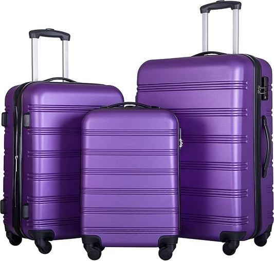Merax Luggage Set, Lightweight Carry on Luggage Airline Approved, Hard Case with Spinner Wheels, Purple, 3 Set