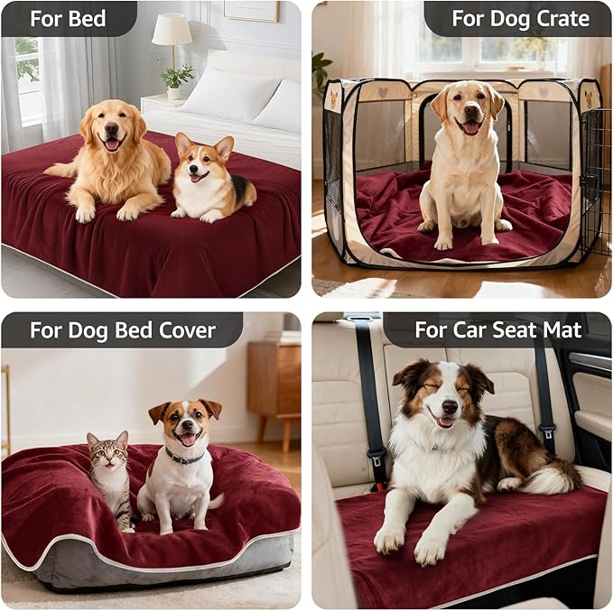 LOOBANI Waterproof Dog Blanket for Couch: Reversible Flannel Bed Blanket for Medium Large Dogs Liquid Proof, Soft Throw Blanket Couch Cover Protector for Sofa, Crate, Travel, Picnic, 50" x 60", Red