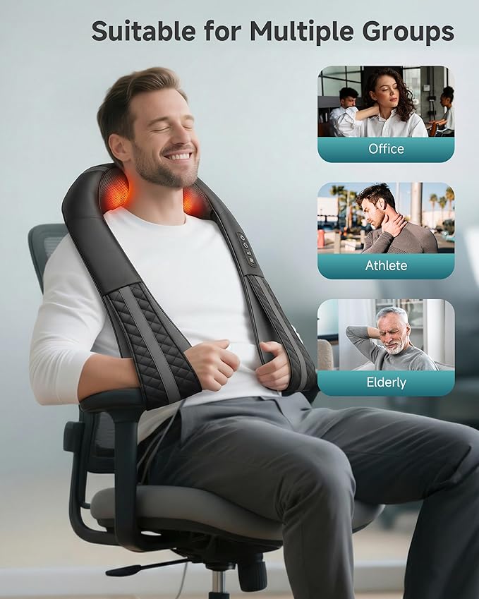 Snailax Cordless Neck Massager with Heat, Shiatsu Neck Back Massager for Pain Relief Deep Tissue, 4D Kneading Shoulder Massager Pillow for Shoulder, Leg Rechargeable Massage Gifts for Mom, Dad