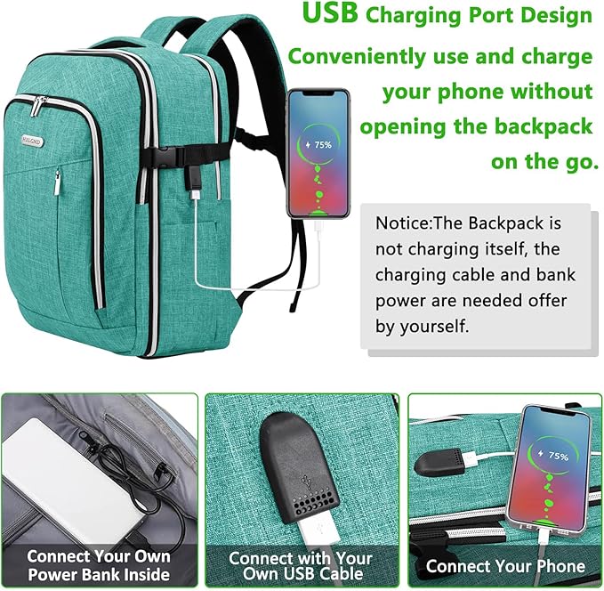 Personal Item Travel Carry On Luggage Backpack for Women Men Flight Approved Casual Weekender Laptop Bag for College Business Outdoors Hiking Water Resistant Lightweight Daypack with USB Charging Port