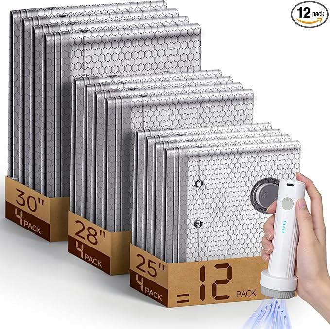 Space Saver Vacuum Storage Bags with Portable Electric Pump, Vacuum Seal Bags for Clothing Travel, Compression Bags for Travel & Home, Clothes, Blankets, Seasonal Storage, 12 Combo (4L/4M/4S)
