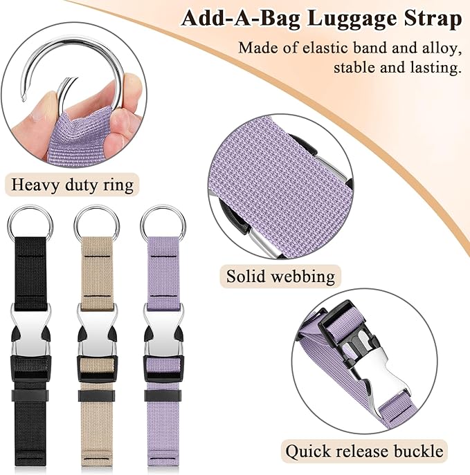 Amylove 3 Pcs Add a Bag Luggage Straps Gripper Heavy Duty Jacket Valises Strap for Travel Belt with Buckle Adjustable Baggage